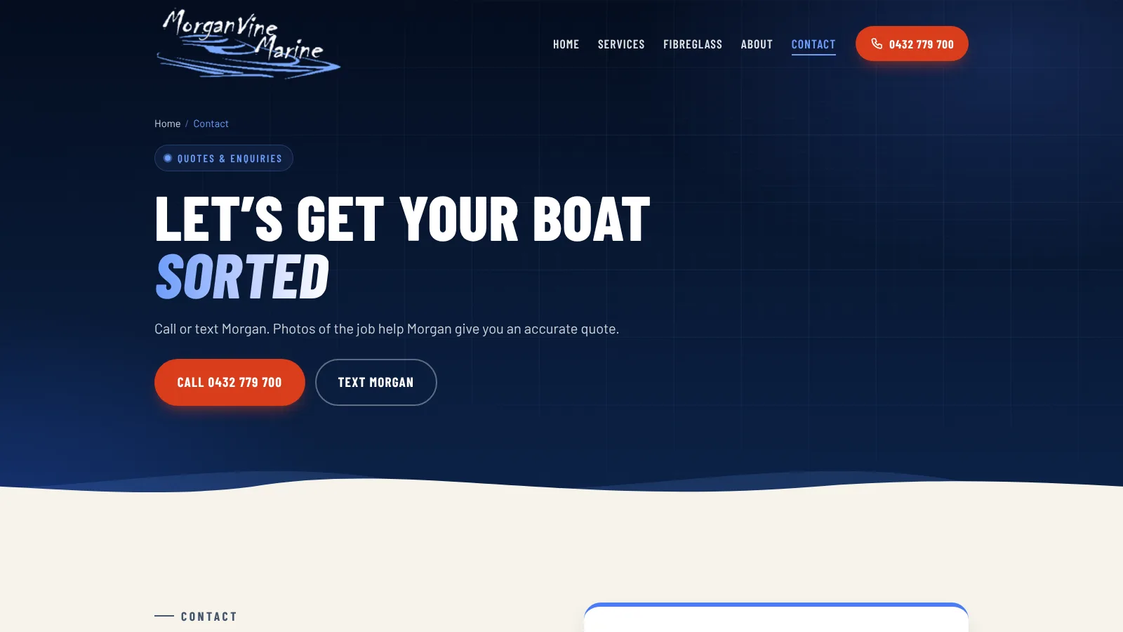 Contact page with call and text options