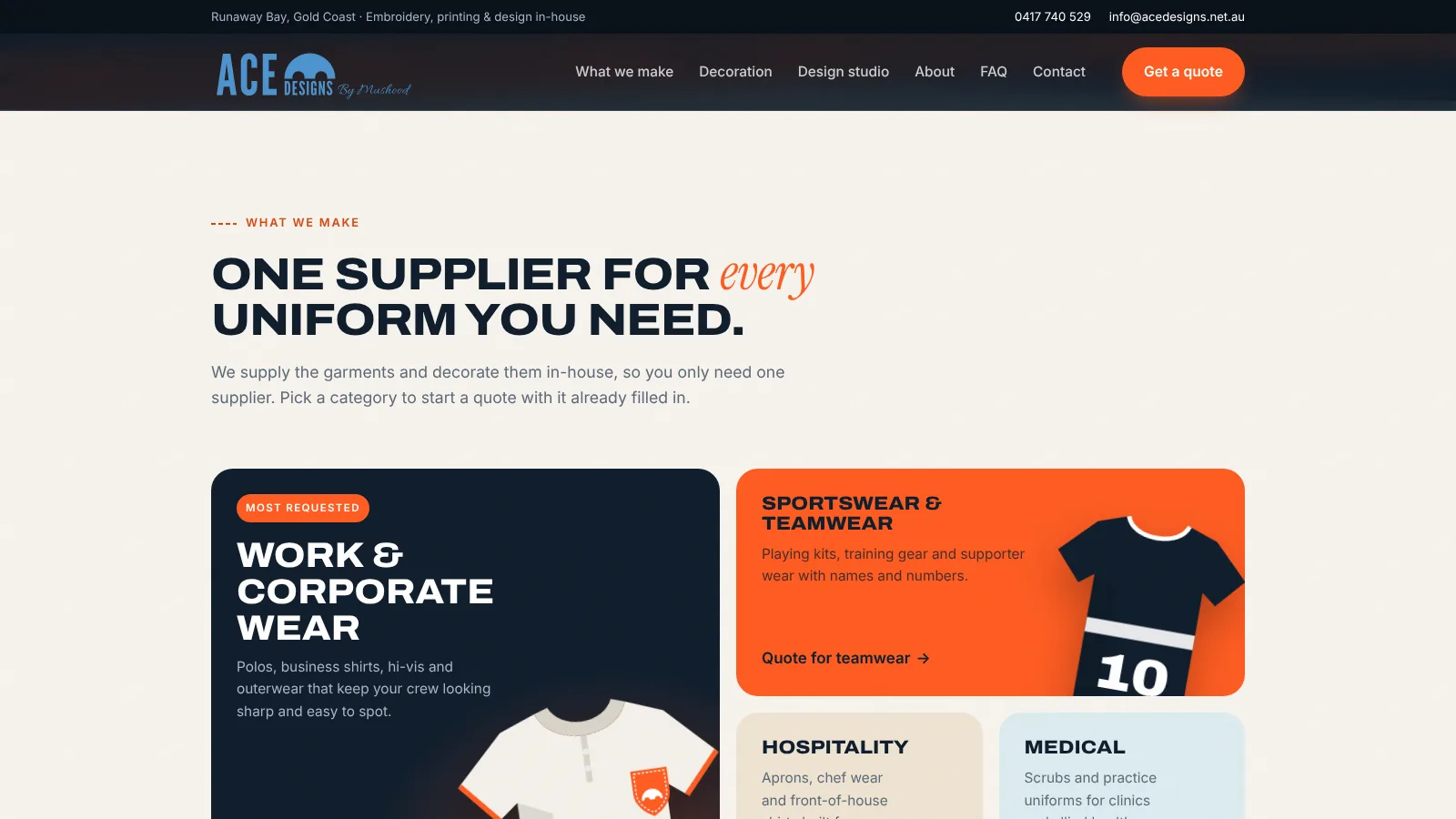 Uniform categories including workwear, teamwear, hospitality and medical