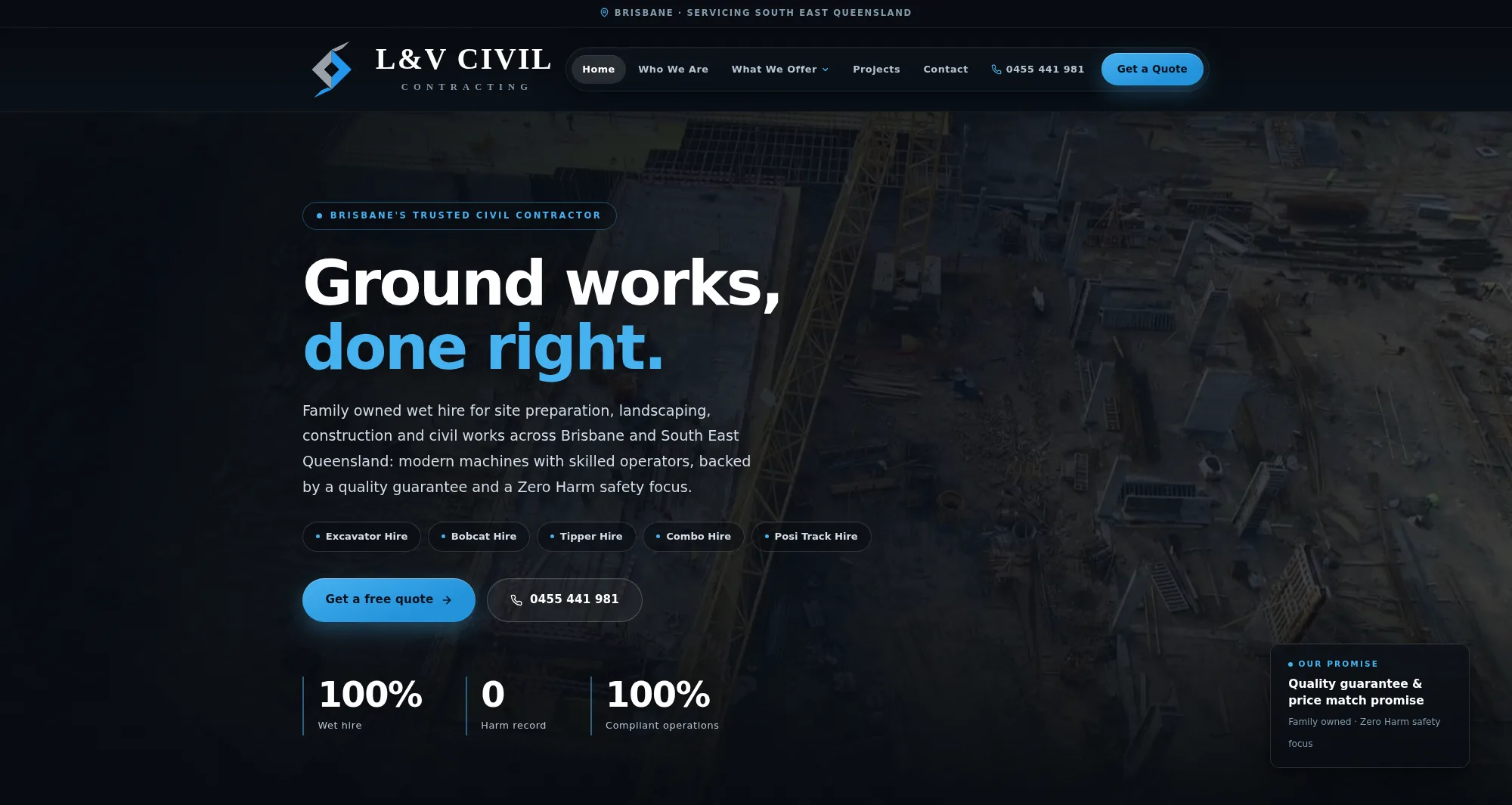 L&V Civil Contracting website